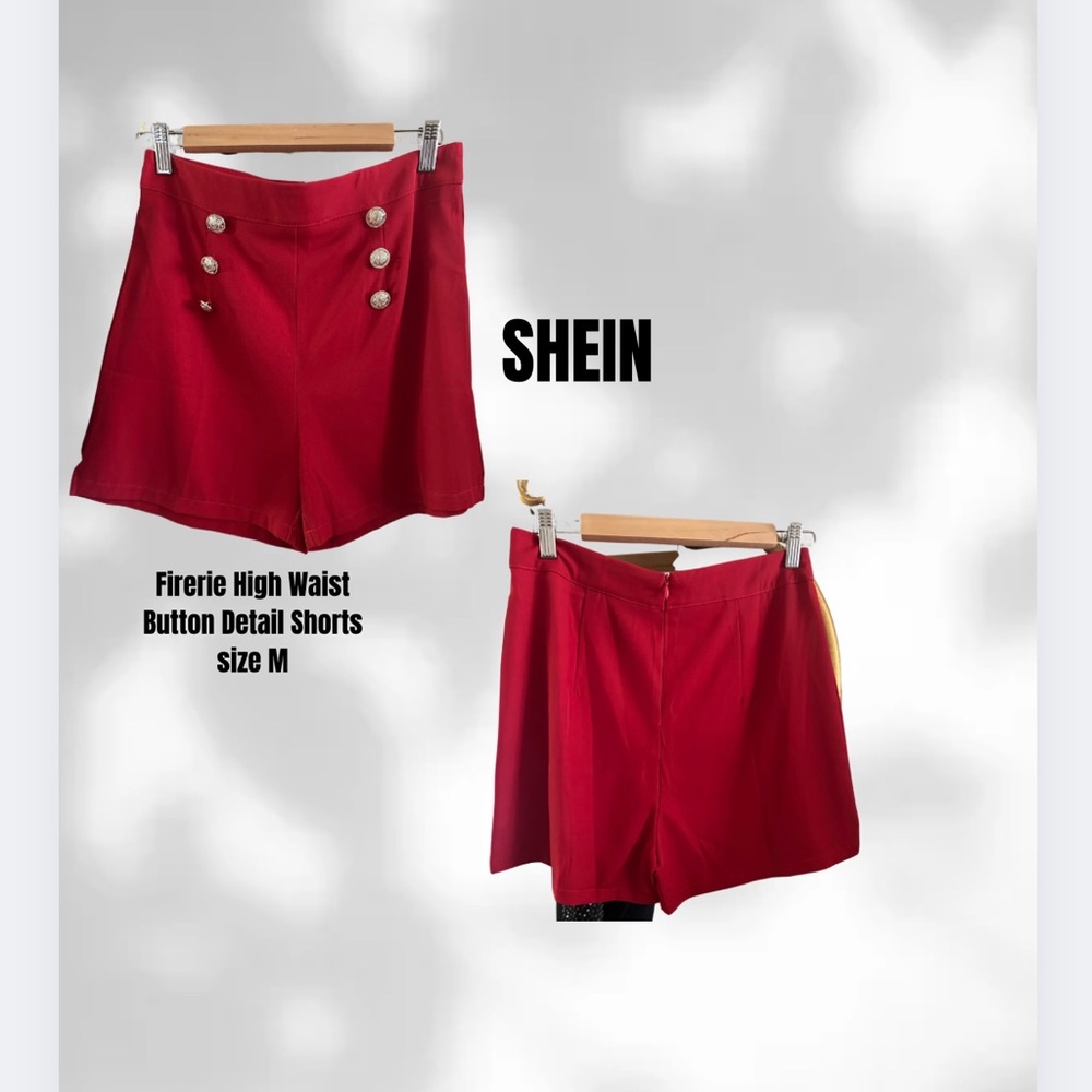 SHEIN Red High Waist Button Detail Shorts